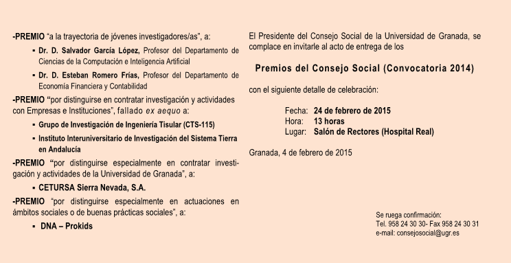 Programa del acto de entrega de Premios del Consejo Social 2015